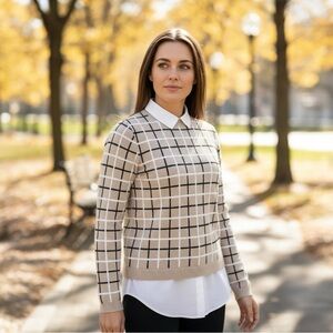 Tahari Windowpane Sweater with Faux Collar - XS